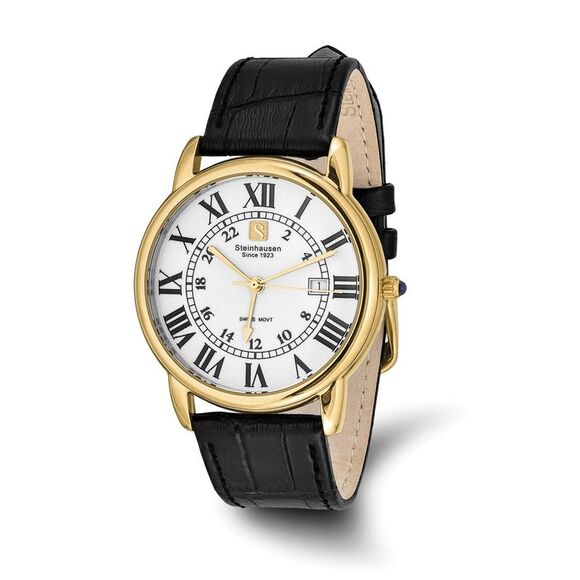 Steinhausen Mens Delemont IPG-plated White Dial Black Strap Watch - Picture 1 of 6
